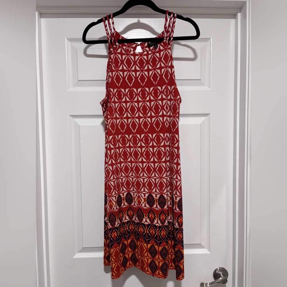 0147- Banana Republic Red Geometric Print Midi Dress Size L